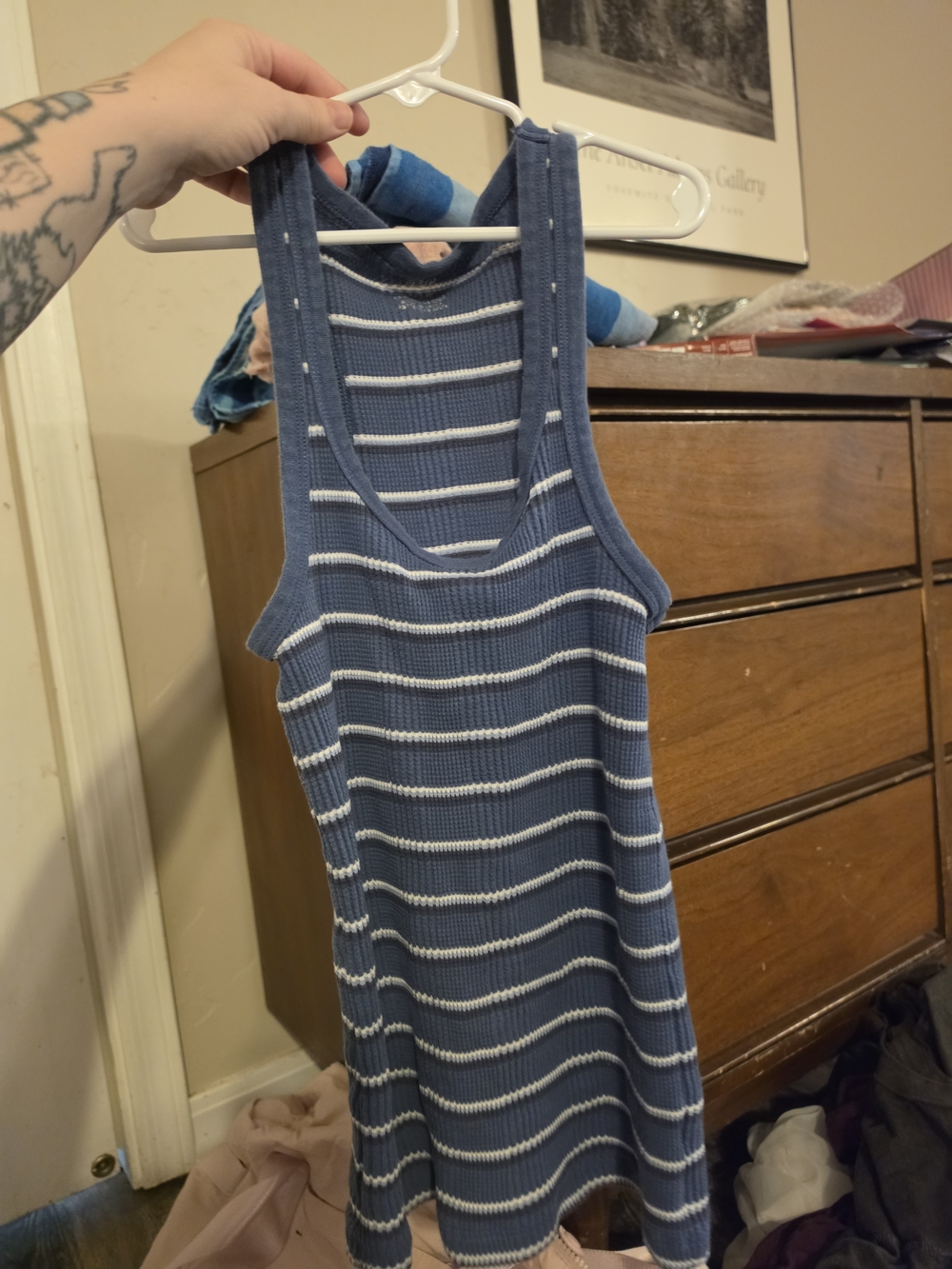 aerie Blue and White Striped Ribbed Tank